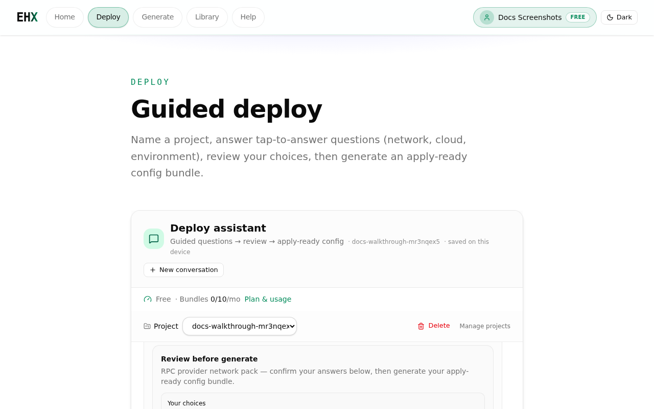 Review your choices before generating