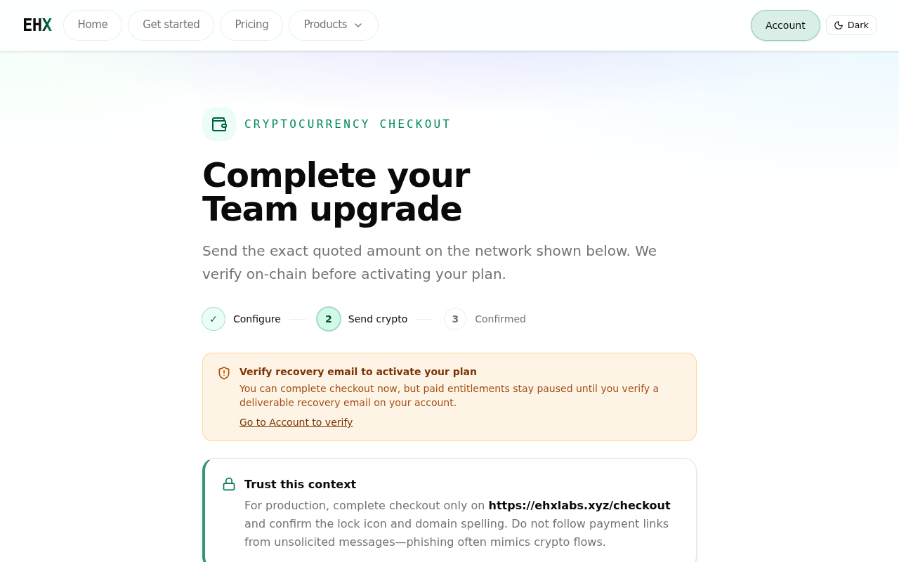 Checkout step 2 — discounted quote and deposit address